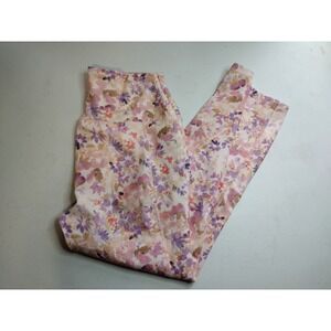 RBX Womens High Waisted Floral Side Pocket Leggings Purple Pink Peach Size Large